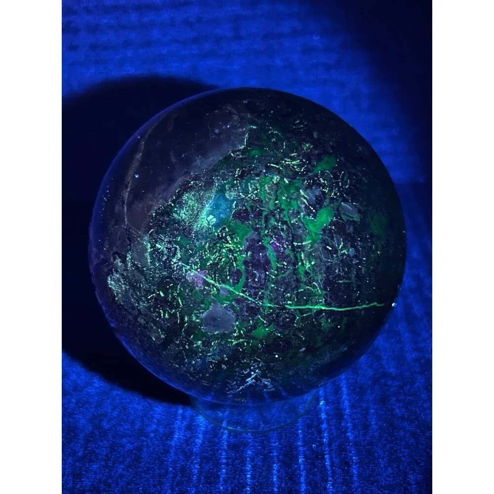 HUGE Volcano Agate Sphere 92.2 mm & over 2 lbs - Amazing UV Reaction